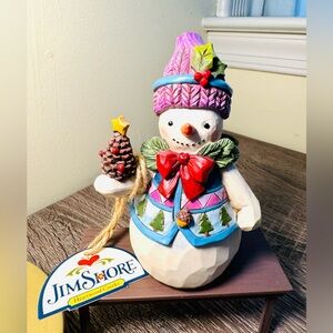 Jim Shore Heartwood Creek Pinecones And Holly Snowman # 4034376 Year 2013